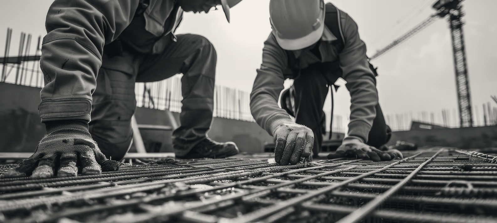 Crew tying rebar on a commercial jobsite